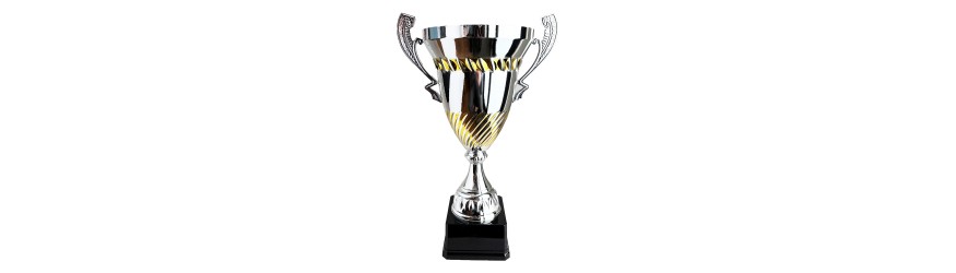 LARGE SILVER AND GOLD METAL HANDLED TROPHY CUP - 3 SIZES - 36CM to 51CM LARGE SILVER AND GOLD METAL HANDLED TROPHY CUP - 3 SIZES - 36CM to 51CM
